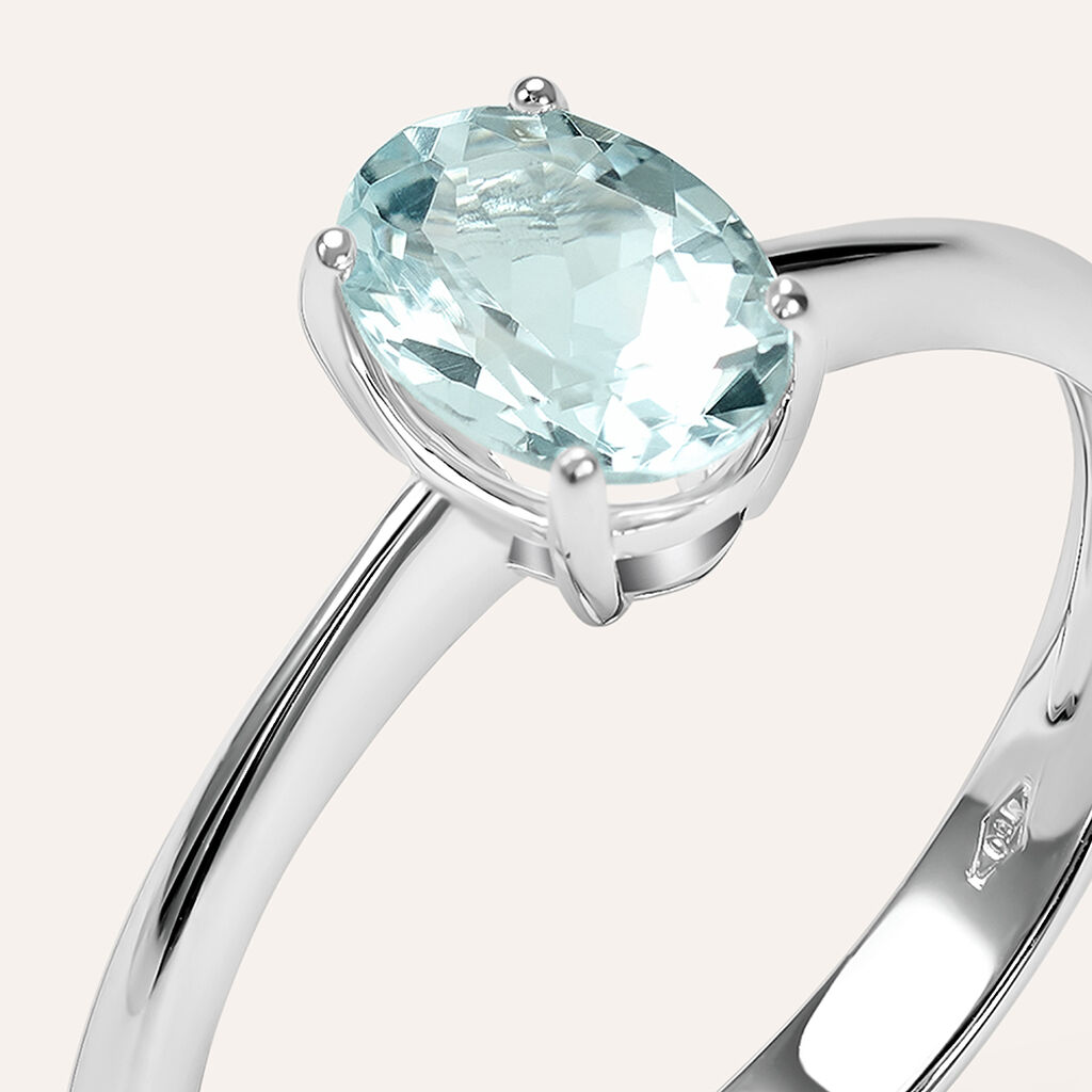 Anello Solitario Acquamarina Oro Bianco Acquamarina