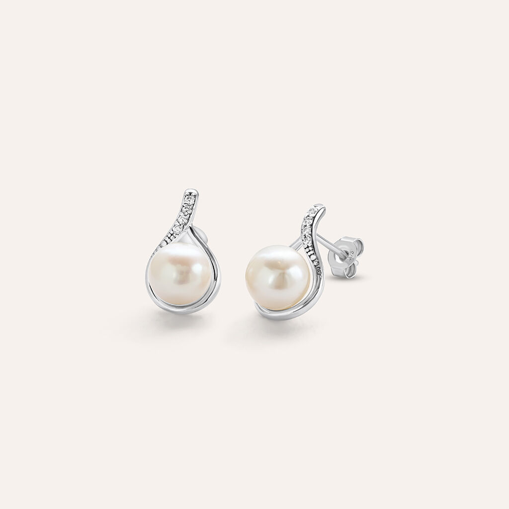 Orecchini Lobo Gabrielle Oro Bianco Perla D'Acqua Dolce Cubic Zirconia - Orecchini a Lobo Donna | Stroili