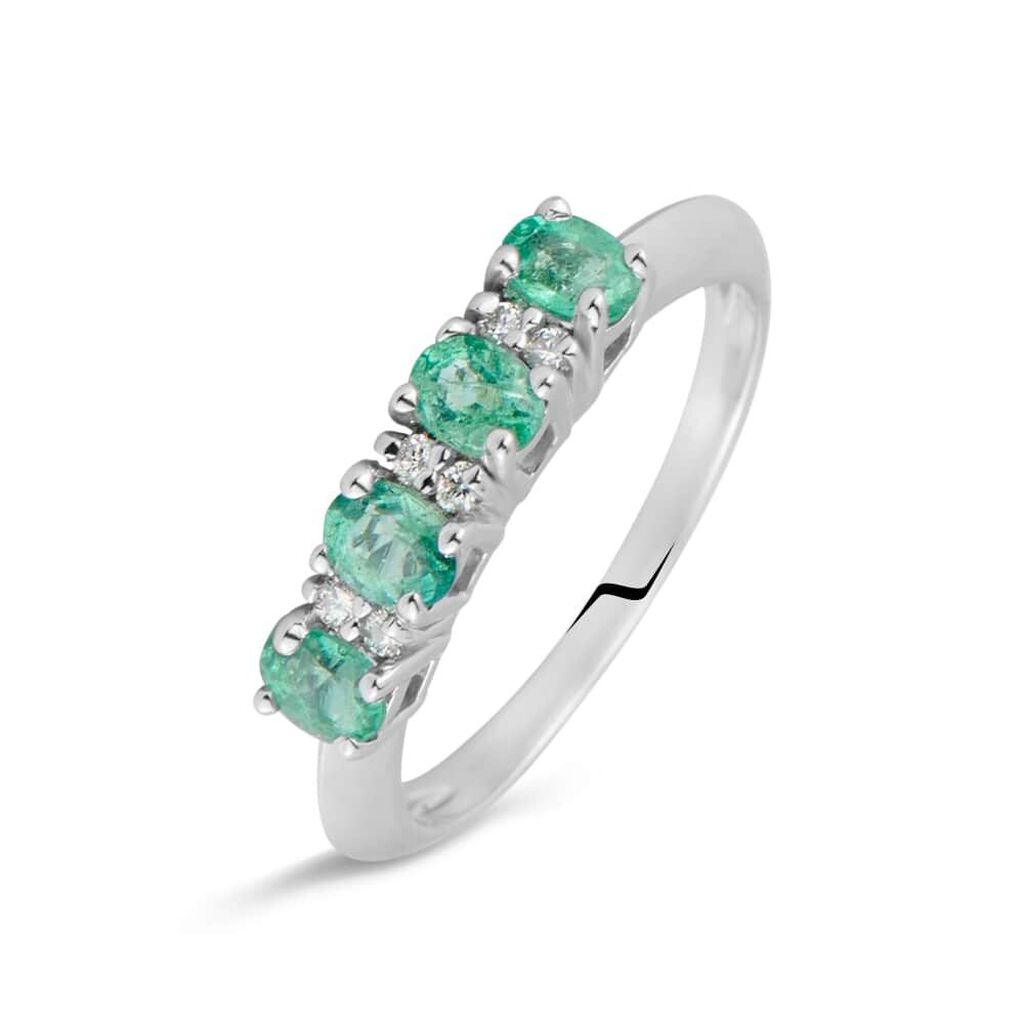 Anello Riviere Charlotte Oro Bianco Smeraldo Diamante - Anelli Riviere Donna | Stroili
