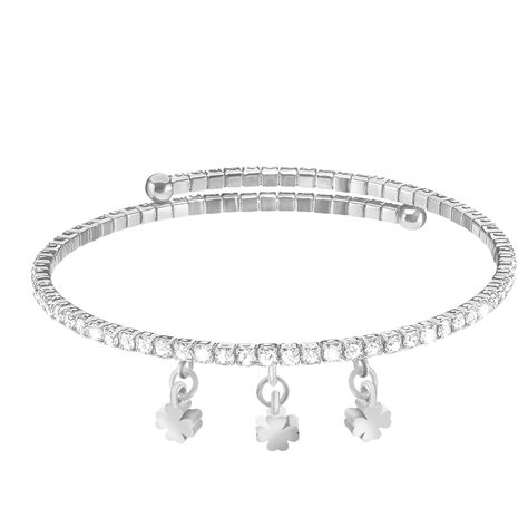 Bracciale charm quadrifogli in metallo rodiato e cristalli - Bracciali Donna | Stroili