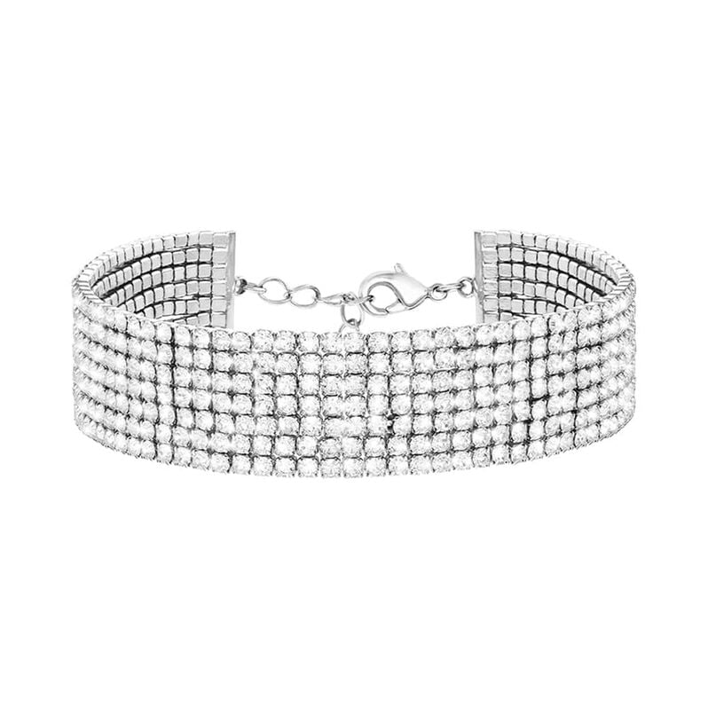 Bracciale multifilo largo in metallo rodiato con strass - Bracciali Donna | Stroili