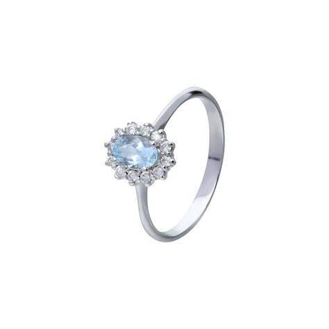 Anello in oro bianco con pietra acquamarina 0.40 ct e diamanti 0.14 ct - Anelli 18 Carati Donna | Stroili