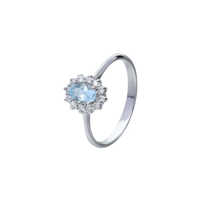 Anello in oro bianco con pietra acquamarina 0.40 ct e diamanti 0.14 ct - Anelli 18 Carati Donna | Stroili