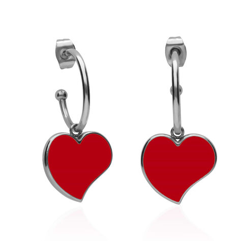 Orecchini cerchio con cuore pendente rosso - Orecchini a Cerchio Donna | Stroili