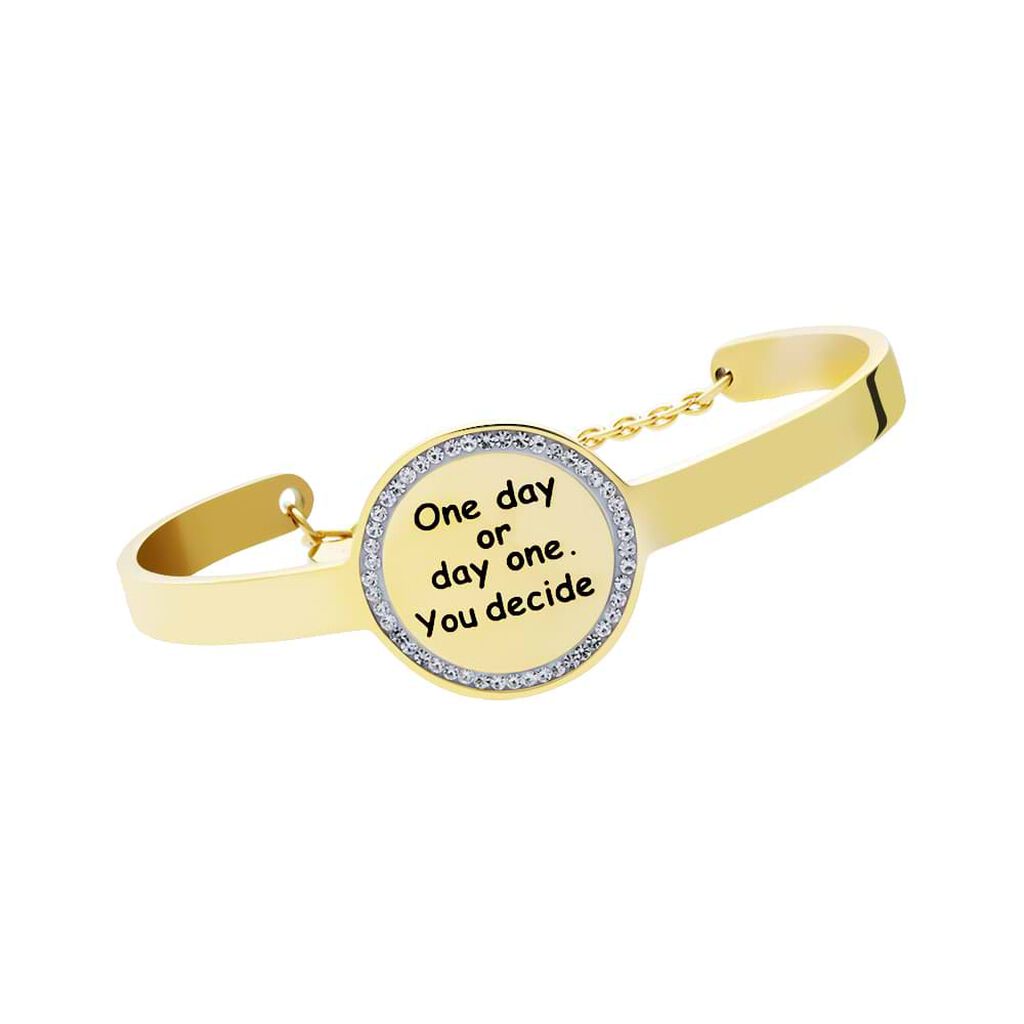 Bangle One day or day one. You decide. in acciaio dorato e strass - Bracciali Donna | Stroili