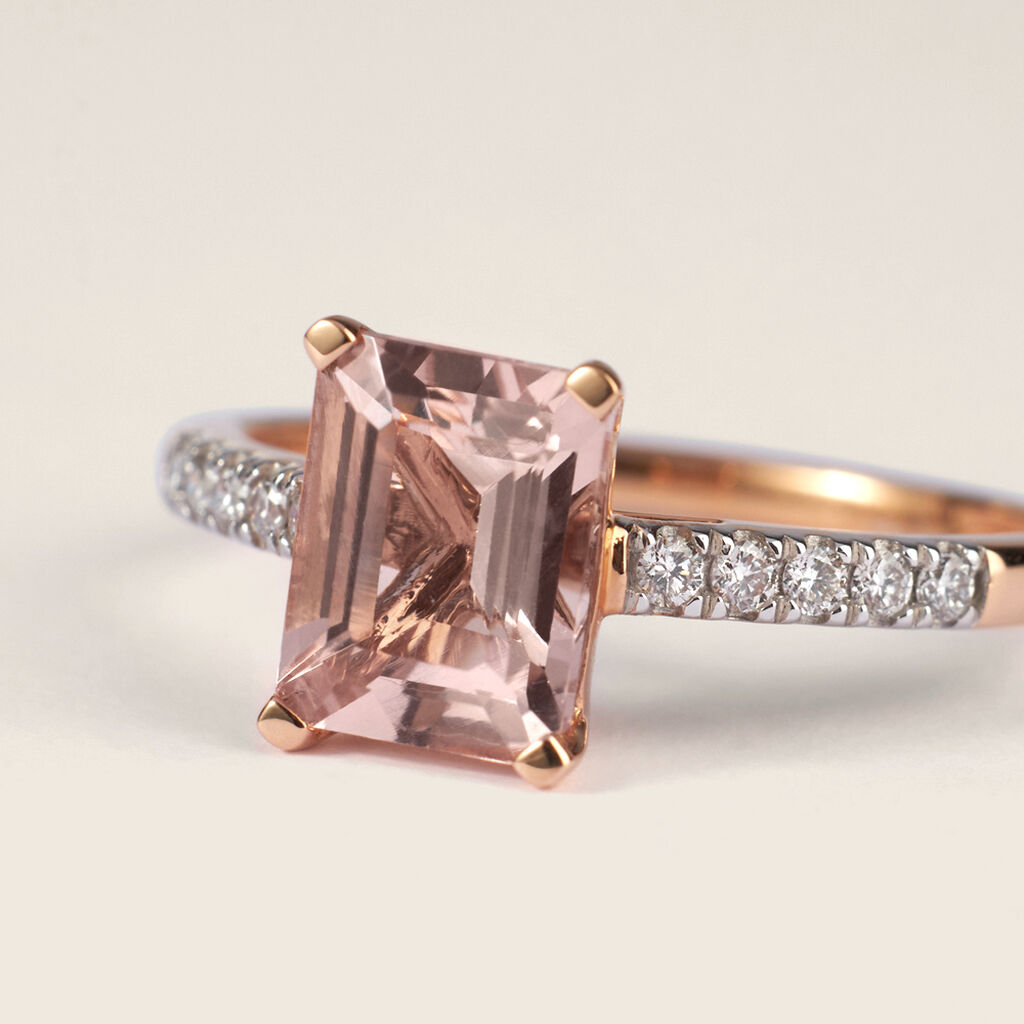 Anello Solitario Jasmine Oro Rosa Morganite Diamante - Anelli con Pietre Donna | Stroili