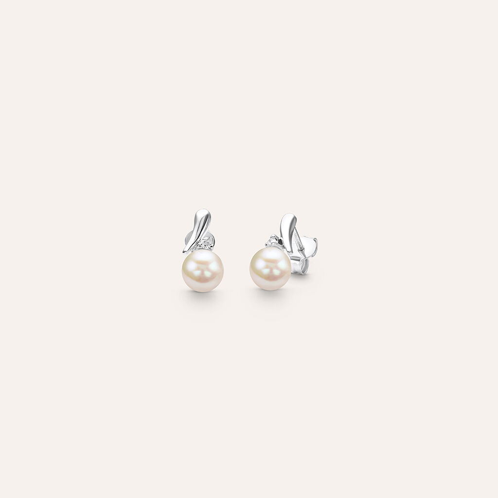 Orecchini Lobo Gold Pearls Oro Bianco Perla D'Acqua Dolce Diamante