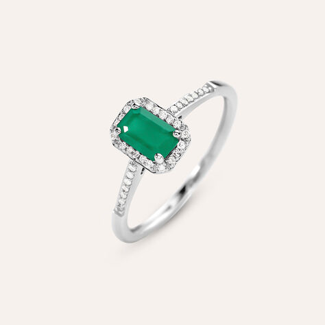 Anello Solitario Charlotte Oro Bianco Smeraldo Diamante - Anelli con Pietre Donna | Stroili