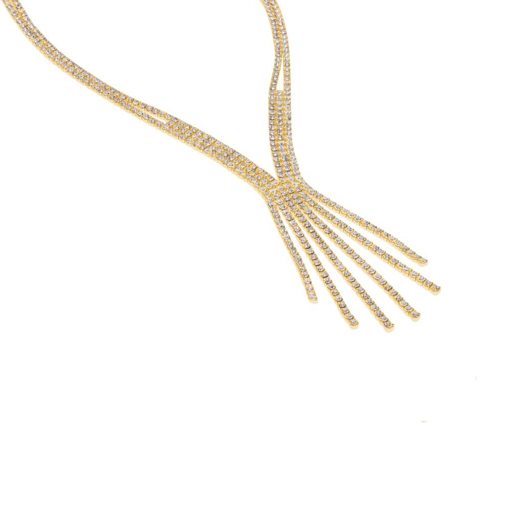 Collana in metallo dorato con multifili con strass - Collane Donna | Stroili