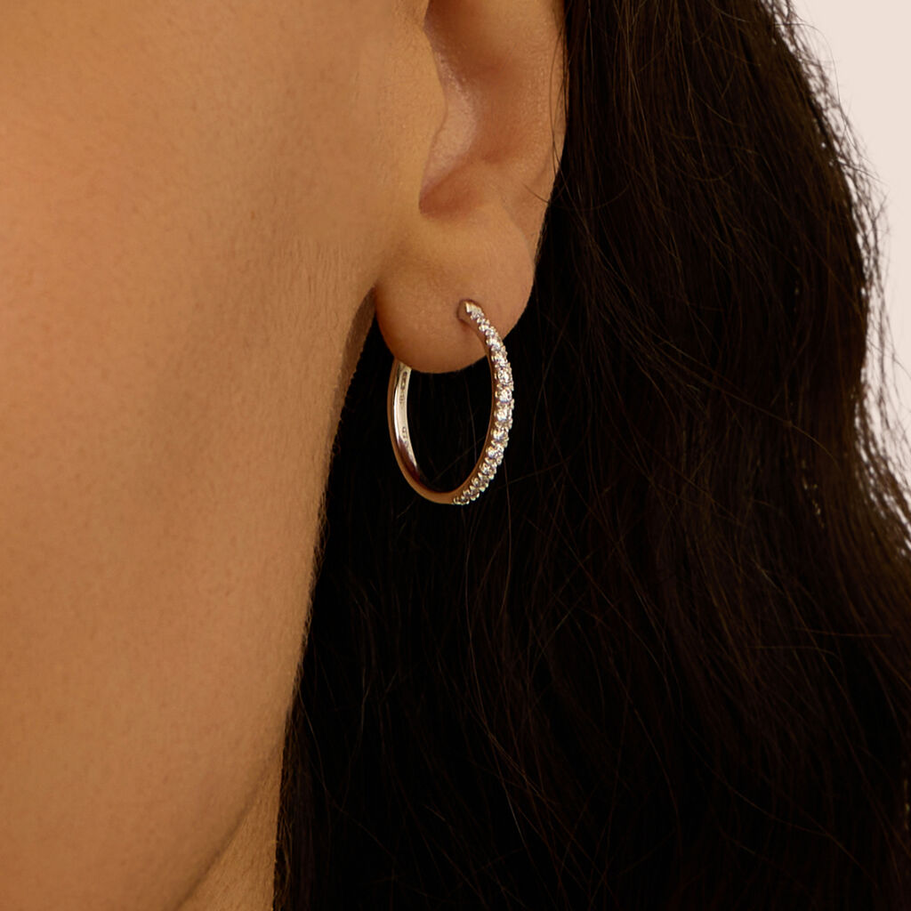 Orecchini A Cerchio Diamade Oro Bianco Diamante