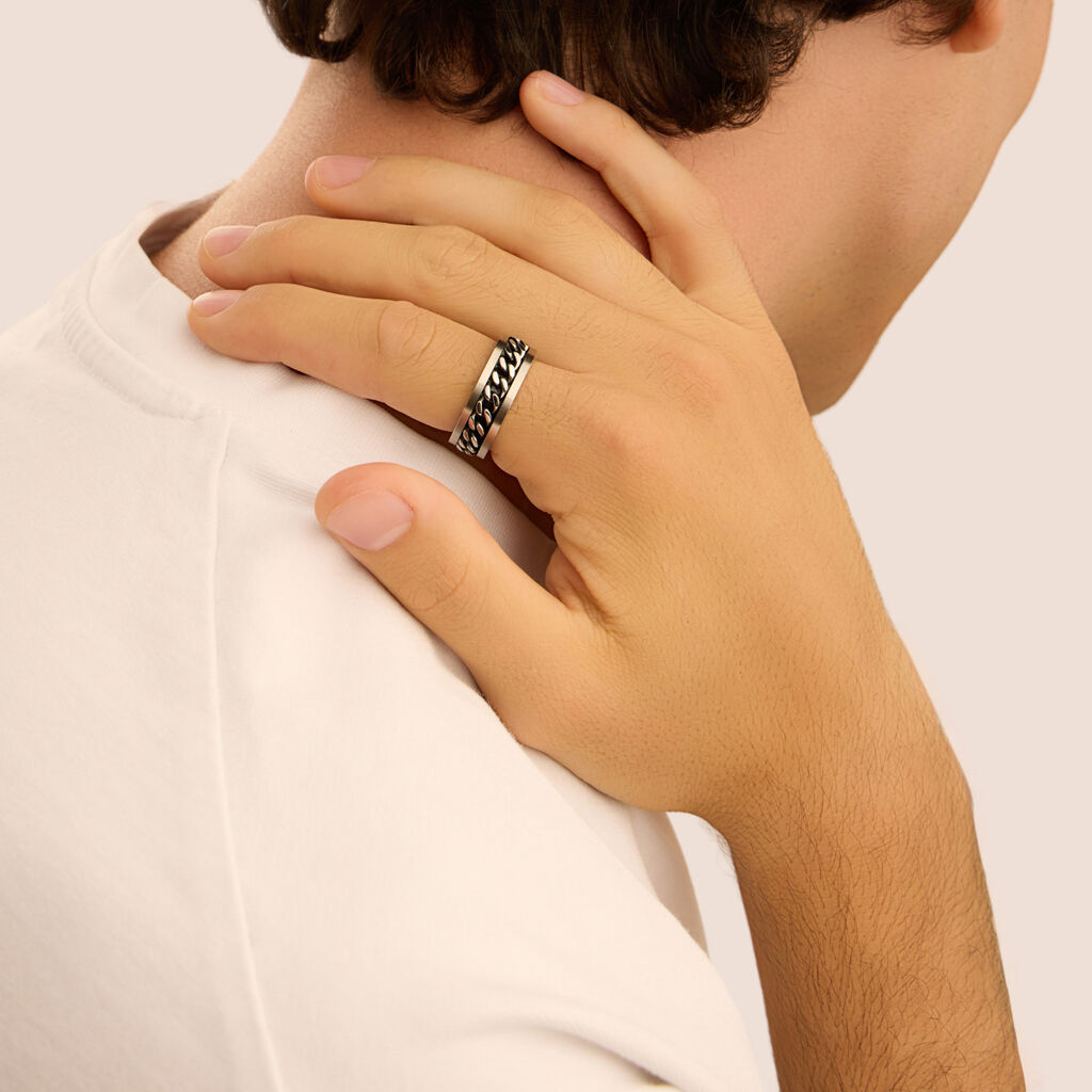 Anello Fascia Man Code Acciaio Bicolore Bianco / Nero