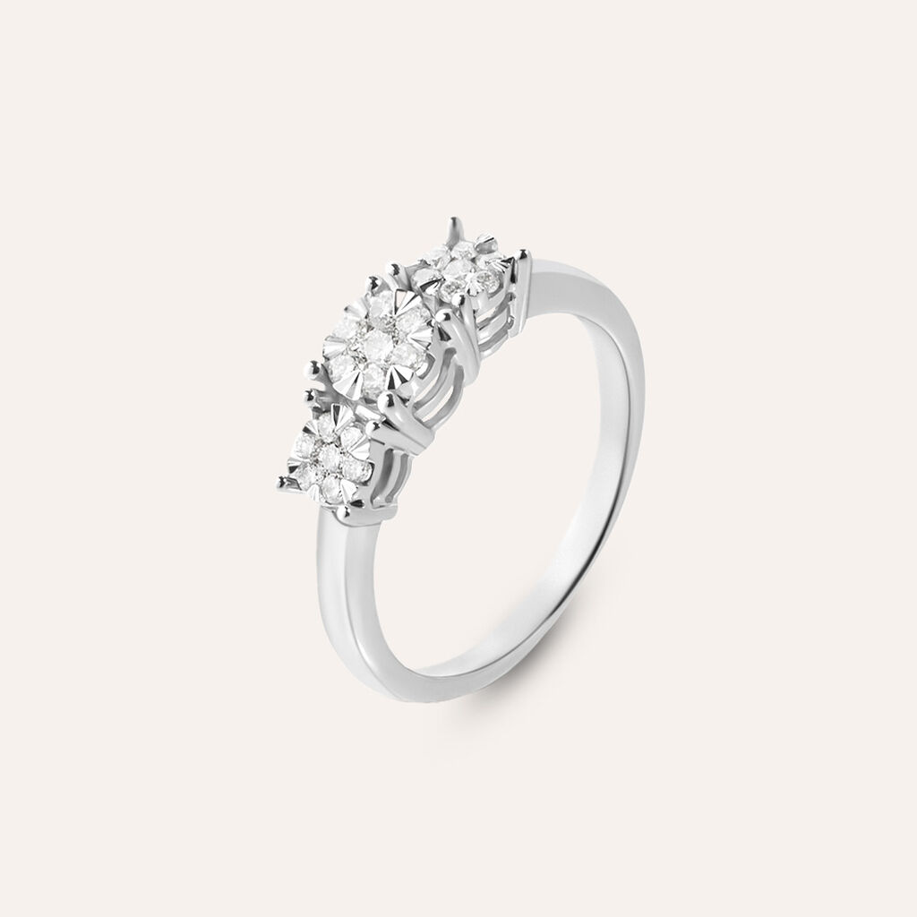 Anello Trilogy Petali Oro Bianco Diamante