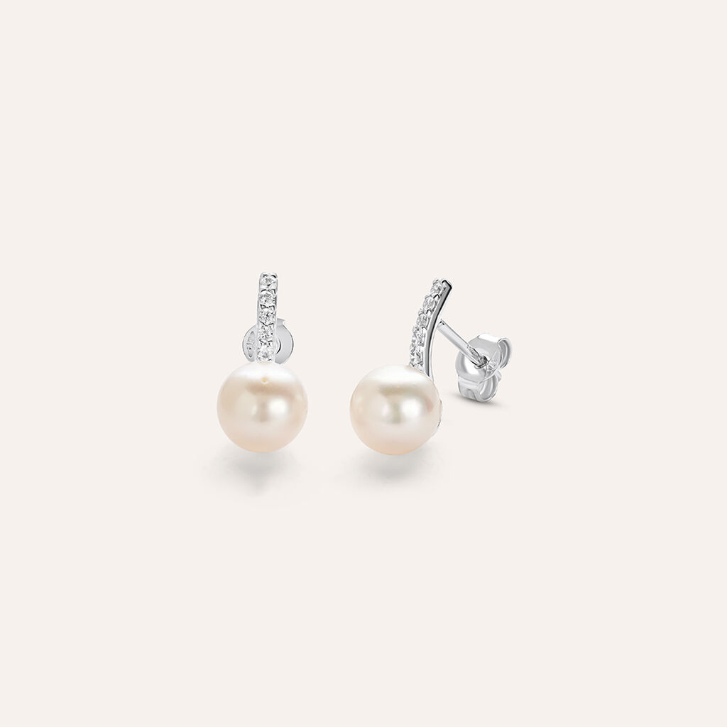 Orecchini Lobo Gabrielle Oro Bianco Perla D'Acqua Dolce Cubic Zirconia - Orecchini a Lobo Donna | Stroili
