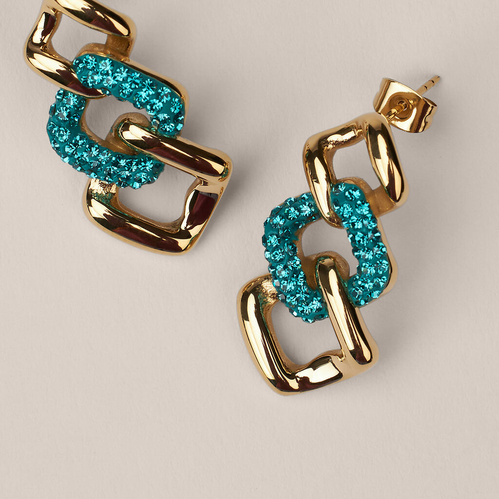 Orecchini Pendenti Aura Acciaio Dorato Cristallo