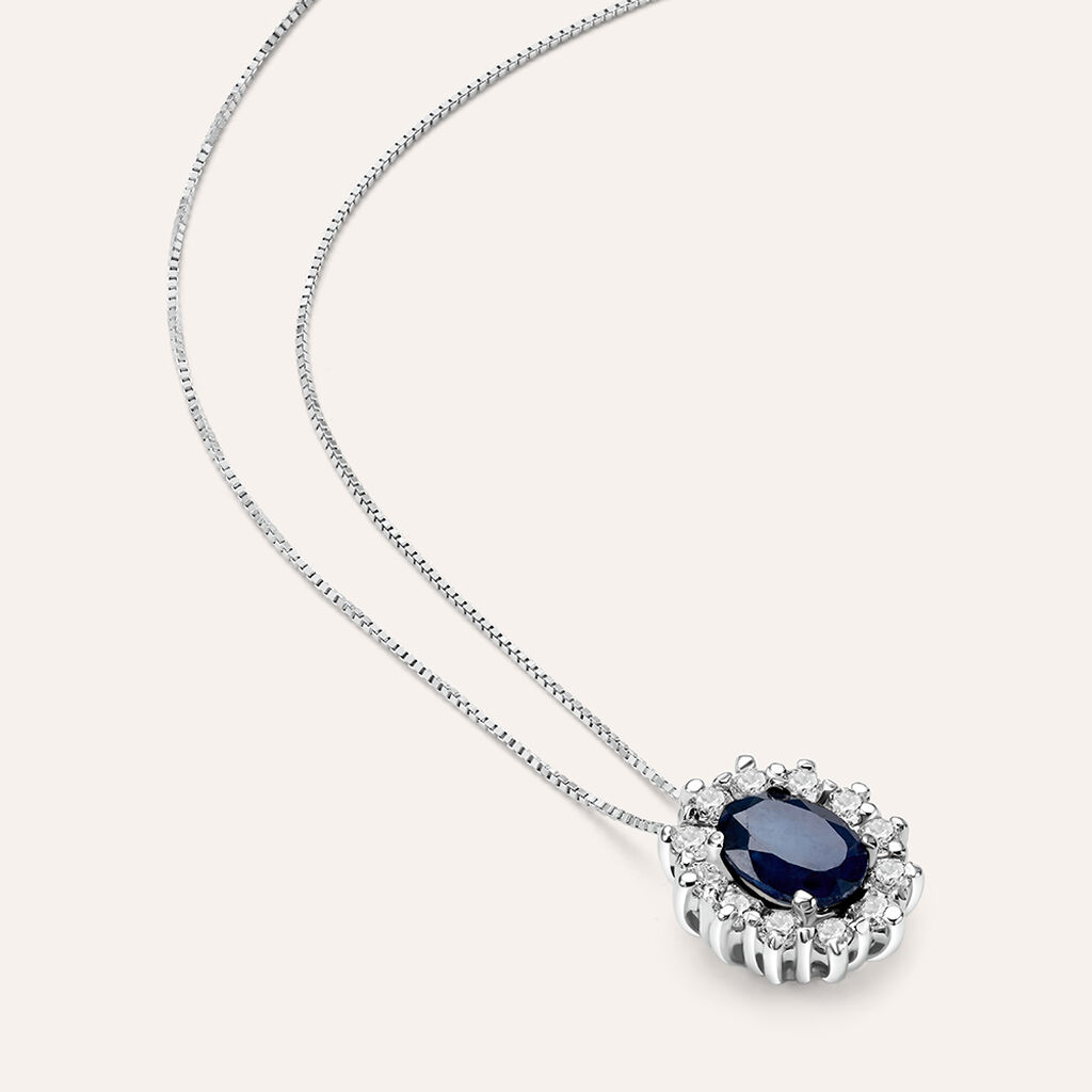 Collana Elizabeth Crown Oro Bianco Zaffiro Diamante - Collane Donna | Stroili