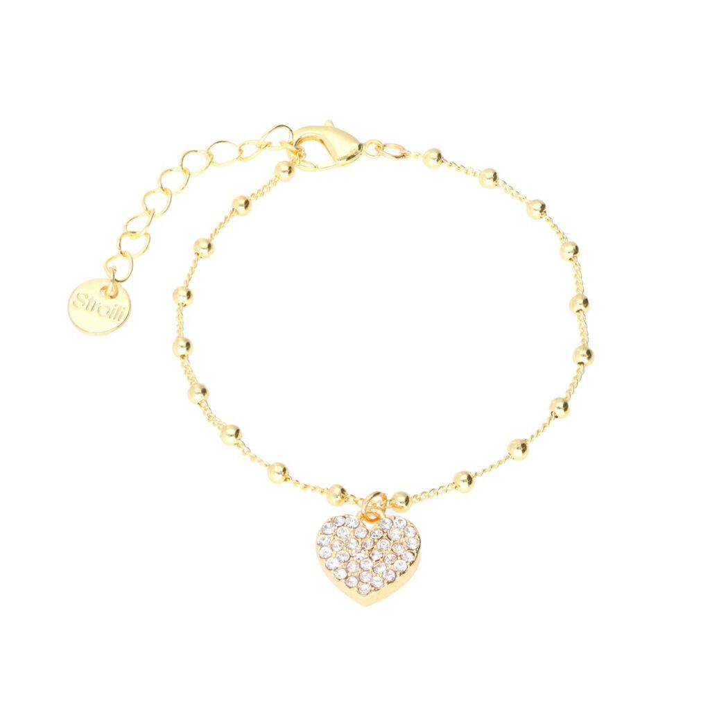 Bracciale Ottone Dorato Cuore e Cristalli