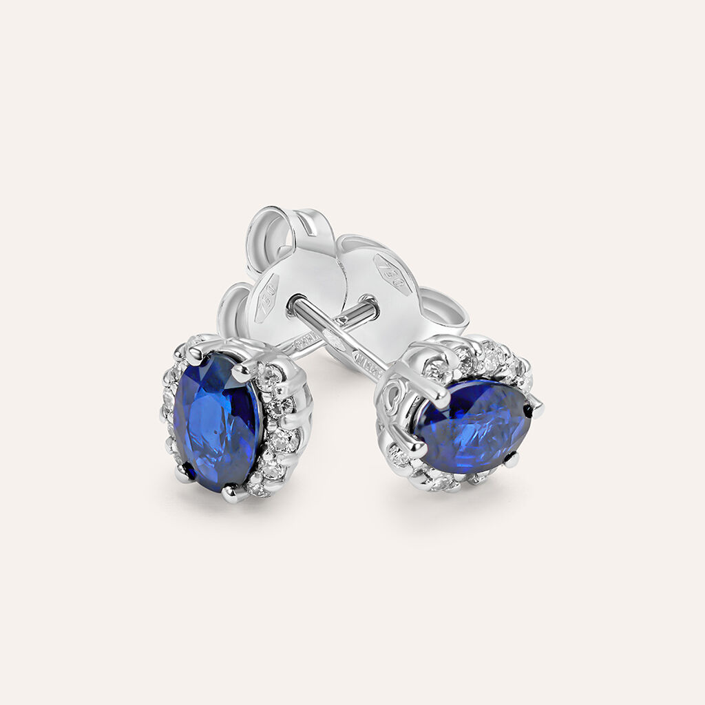 Orecchini Lobo Punto Luce Elizabeth Crown Oro Bianco Zaffiro Diamante - Orecchini a Lobo Donna | Stroili