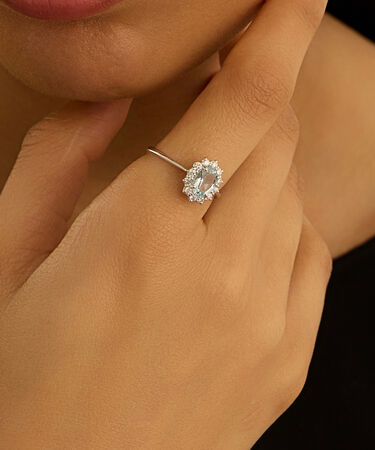 Anello Solitario Kate Acquamarina Oro Bianco Acquamarina Diamante