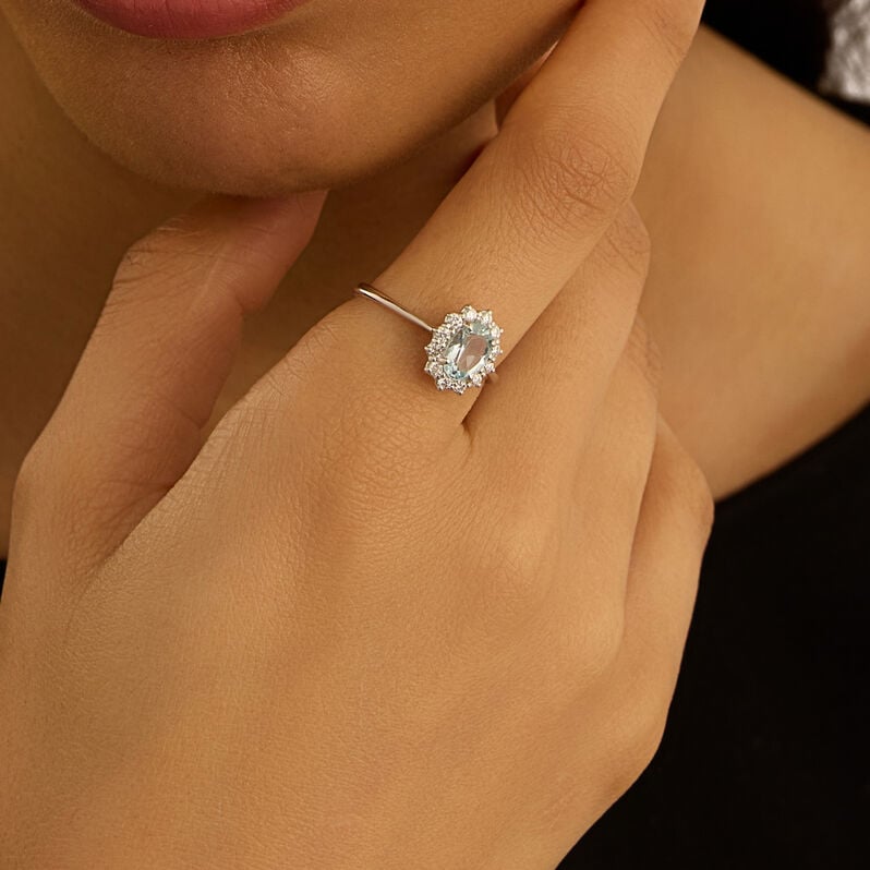 Anello Solitario Kate Acquamarina Oro Bianco Acquamarina Diamante - Anelli con Pietre Donna | Stroili