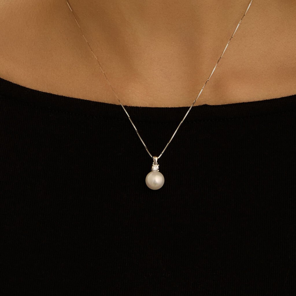 Collana Gabrielle Oro Bianco Perla D'Acqua Dolce Cubic Zirconia