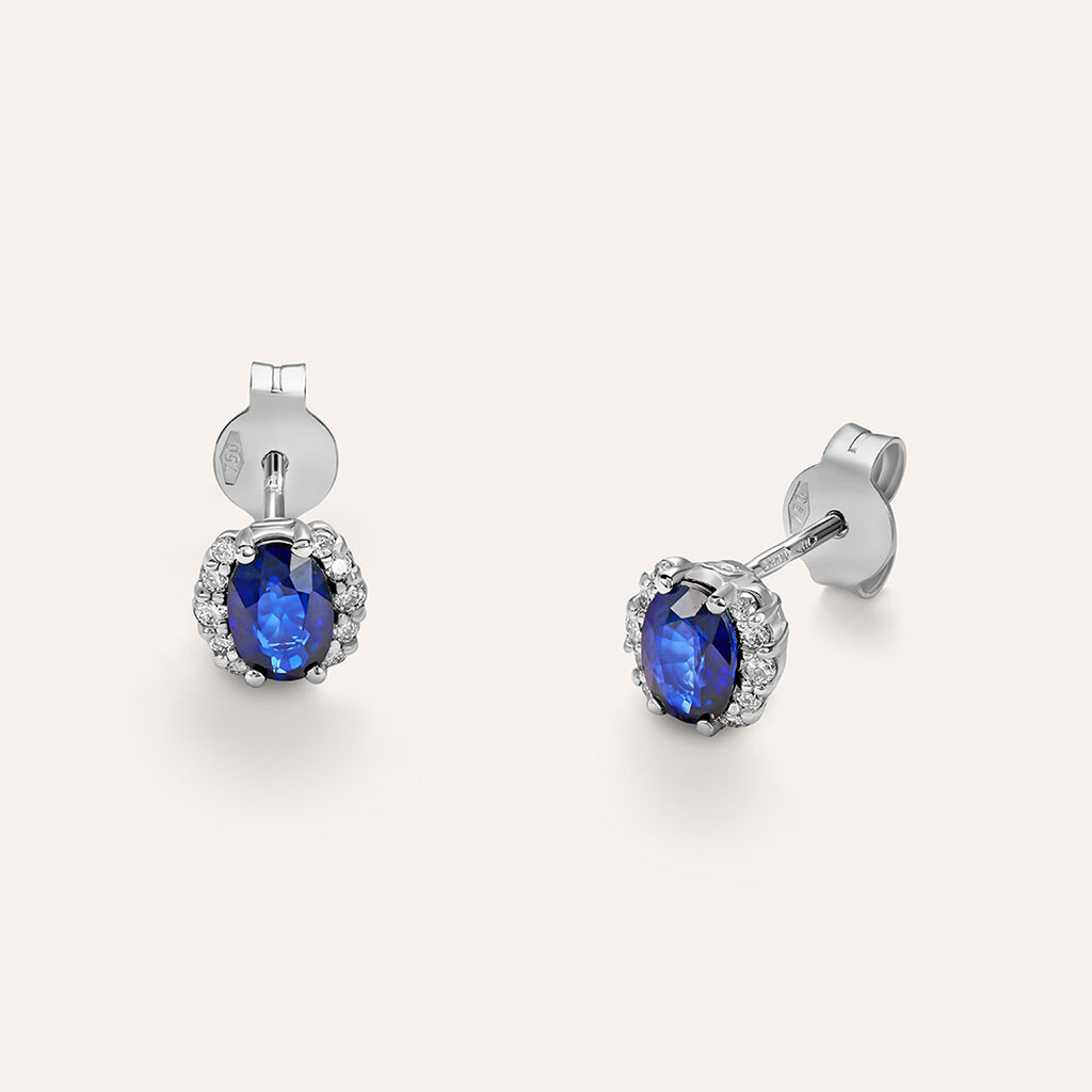 Orecchini Lobo Punto Luce Elizabeth Crown Oro Bianco Zaffiro Diamante - Orecchini a Lobo Donna | Stroili