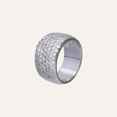 Anello in argento a fascia con pav&egrave; di zirconi