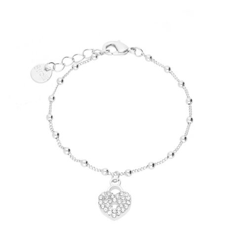 Bracciale in ottone rodiato con lucchetto a cuore e strass - Bracciali Donna | Stroili