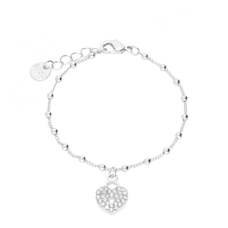 Bracciale in ottone rodiato con lucchetto a cuore e strass - Bracciali Donna | Stroili