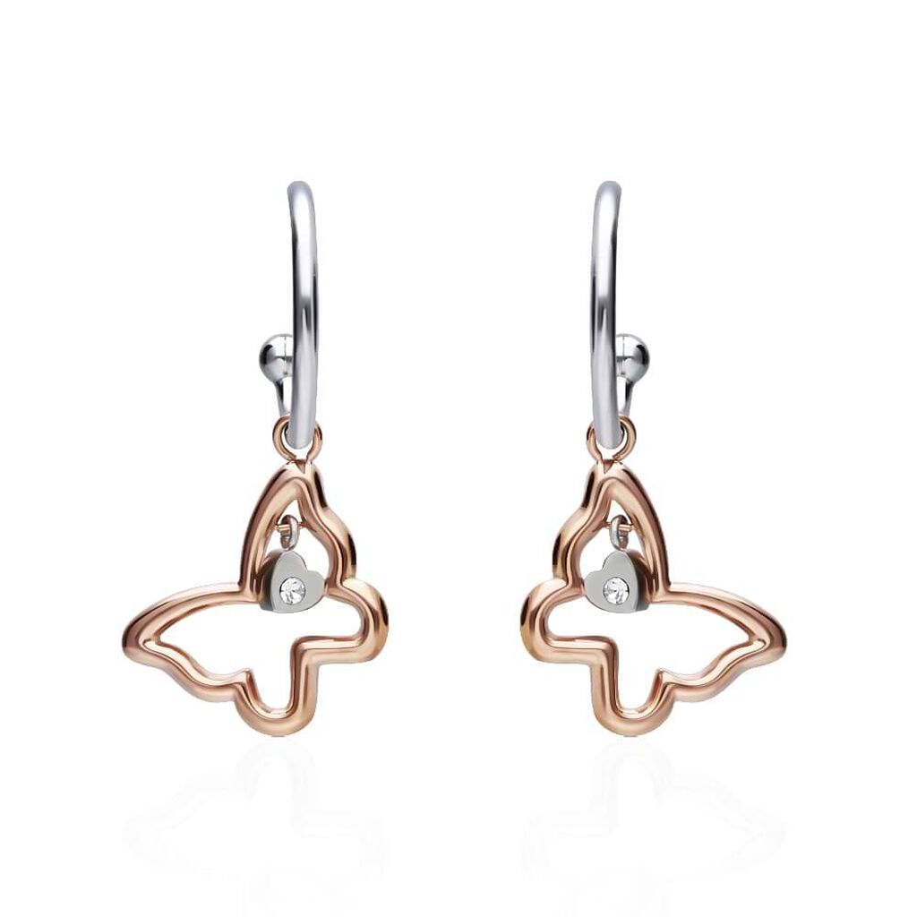 Orecchini a cerchio Lady Chic Acciaio Bicolore Farfalla e Cristalli