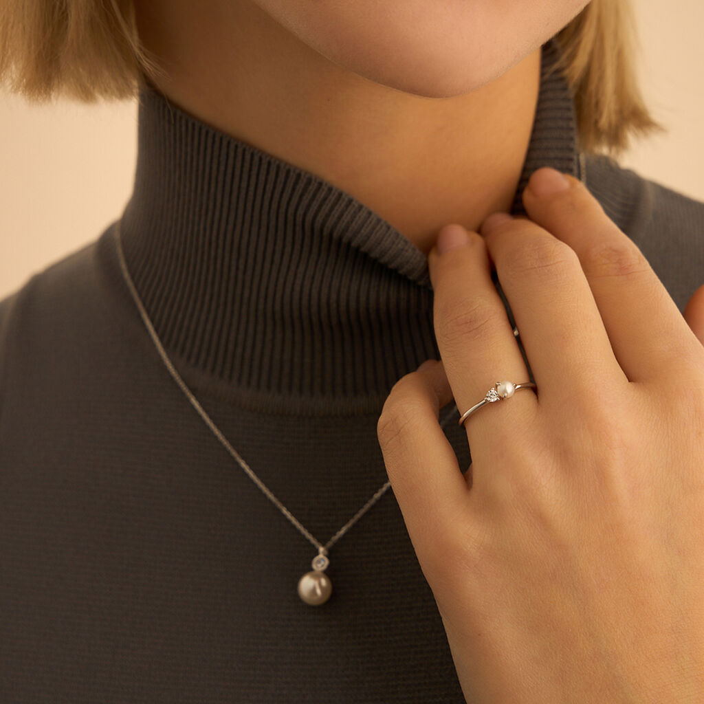 Anello Bilogy Silver Pearls Argento Rodiato Perla sintetica Cubic Zirconia