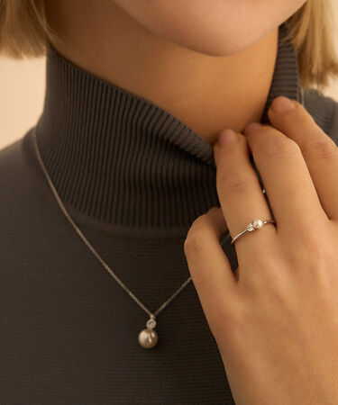 Anello Bilogy Silver Pearls Argento Rodiato Perla sintetica Cubic Zirconia