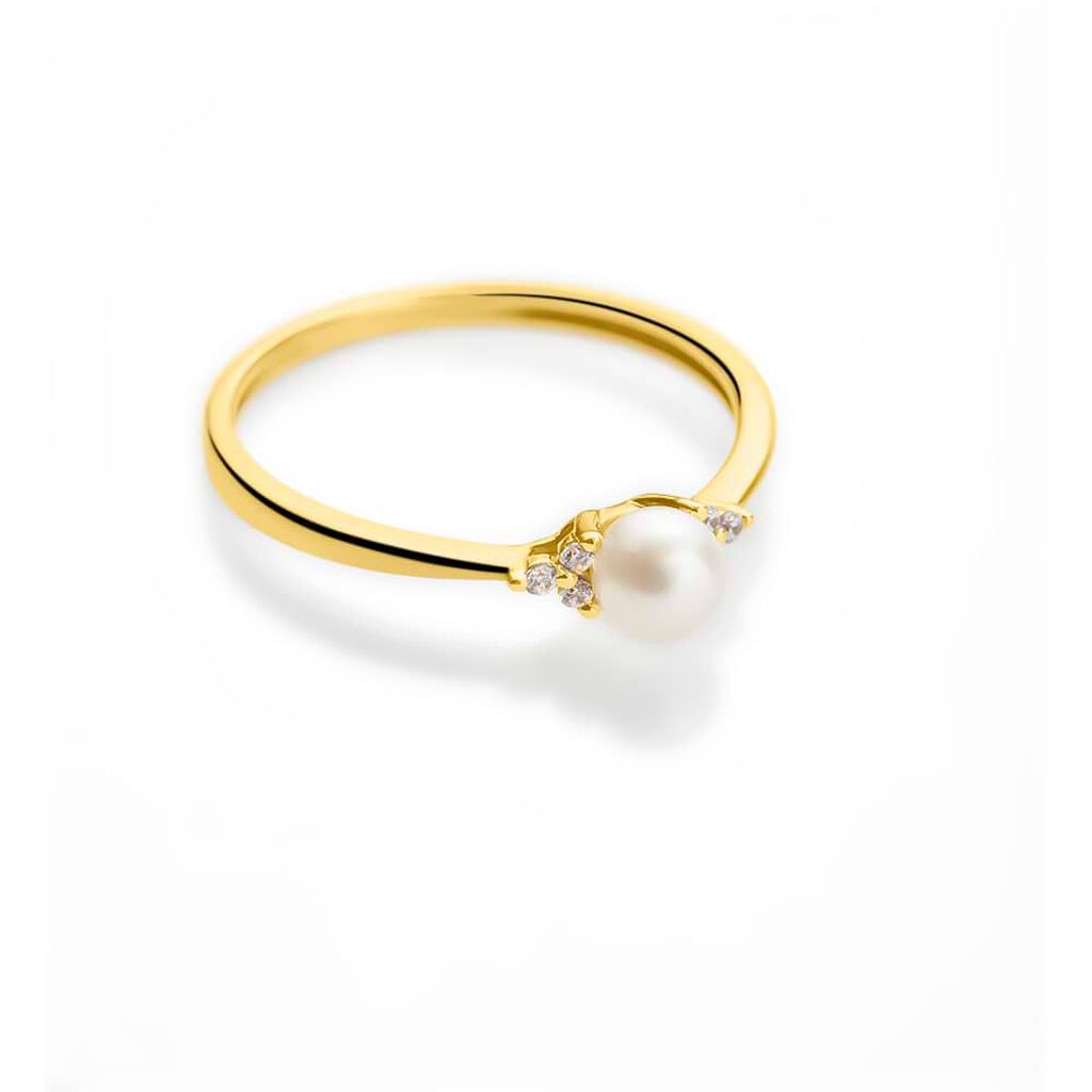 Anello Solitario Gabrielle Oro Giallo Perla D'Acqua Dolce Cubic Zirconia - Anelli con Pietre Donna | Stroili