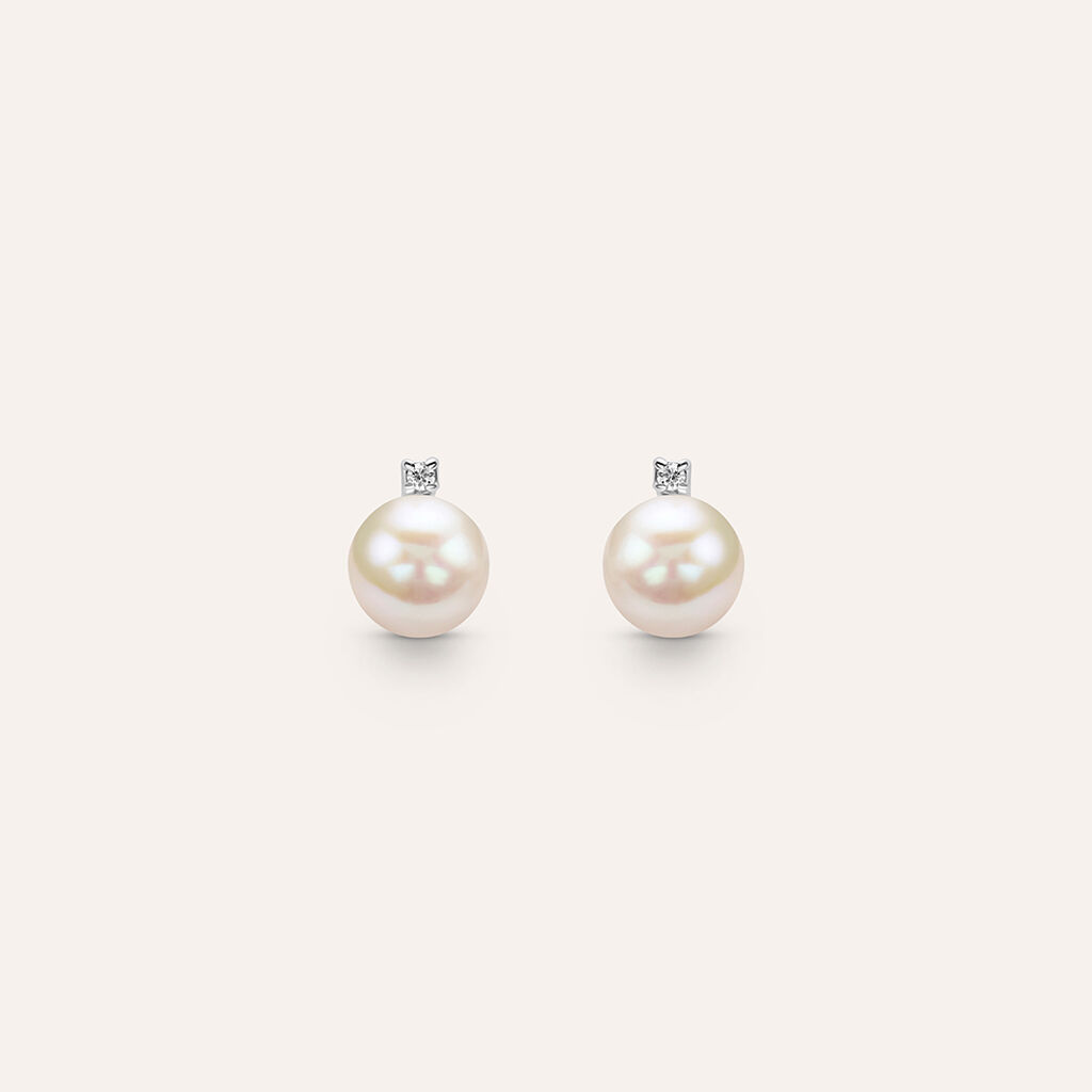 Orecchini Lobo Gold Pearls Oro Bianco Perla D'Acqua Dolce Diamante - Orecchini a Lobo Donna | Stroili