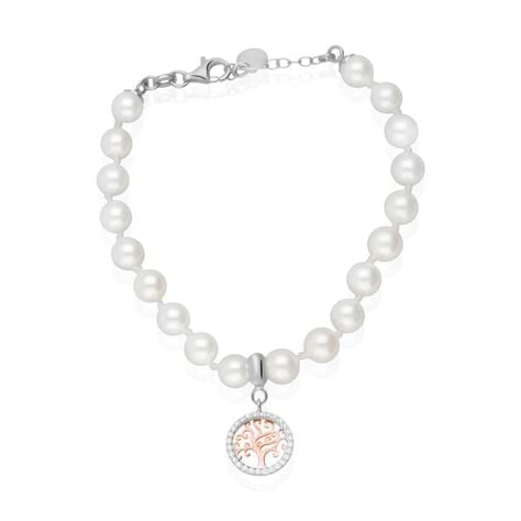 Bracciale Silver Pearls Argento Bicolore Bianco / Rosa Perla sintentica Cubic Zirconia - Bracciali Donna | Stroili