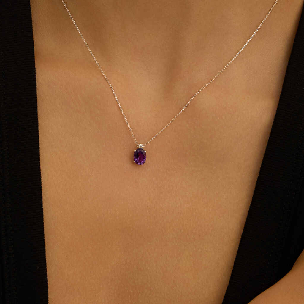 Collana Punto Luce Amélie Oro Bianco Ametista Cubic Zirconia