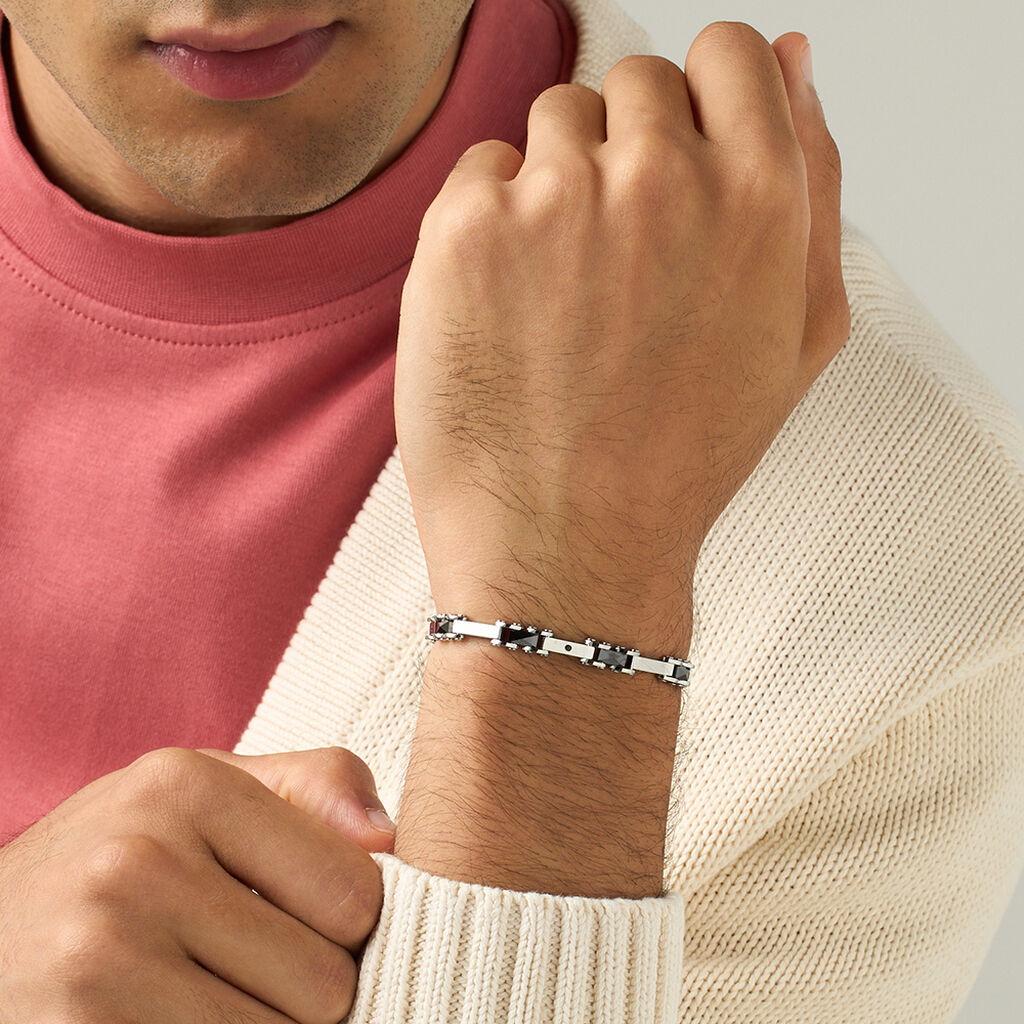 Bracciale Man Code Acciaio Bicolore Bianco / Nero Cubic Zirconia - Bracciali Uomo | Stroili