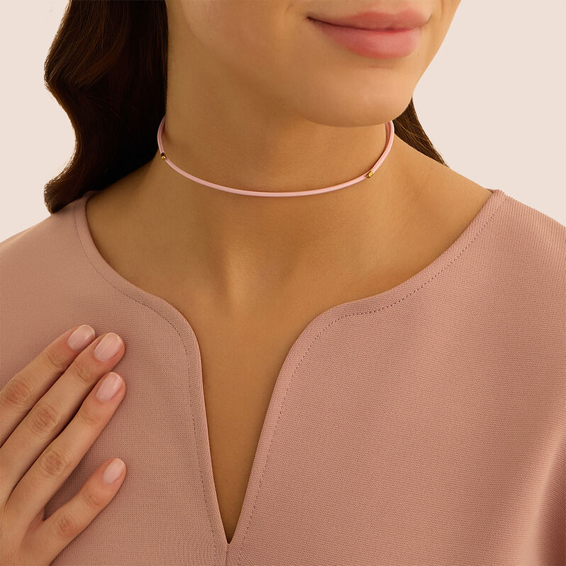 Choker Magnetico Cordino Rosa e Acciaio Dorato - Catenina Unisex | Stroili