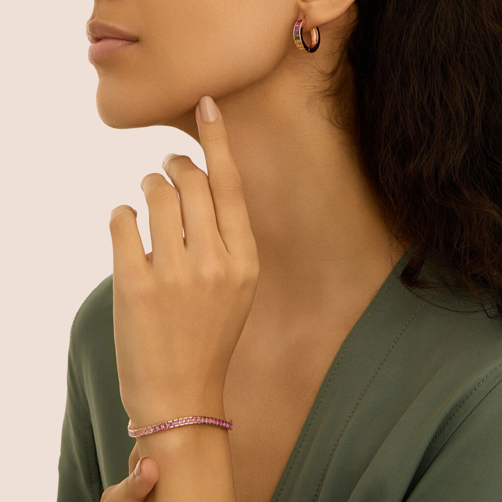 Orecchini A Cerchio Silver Rainbow Argento Rosa Cubic Zirconia