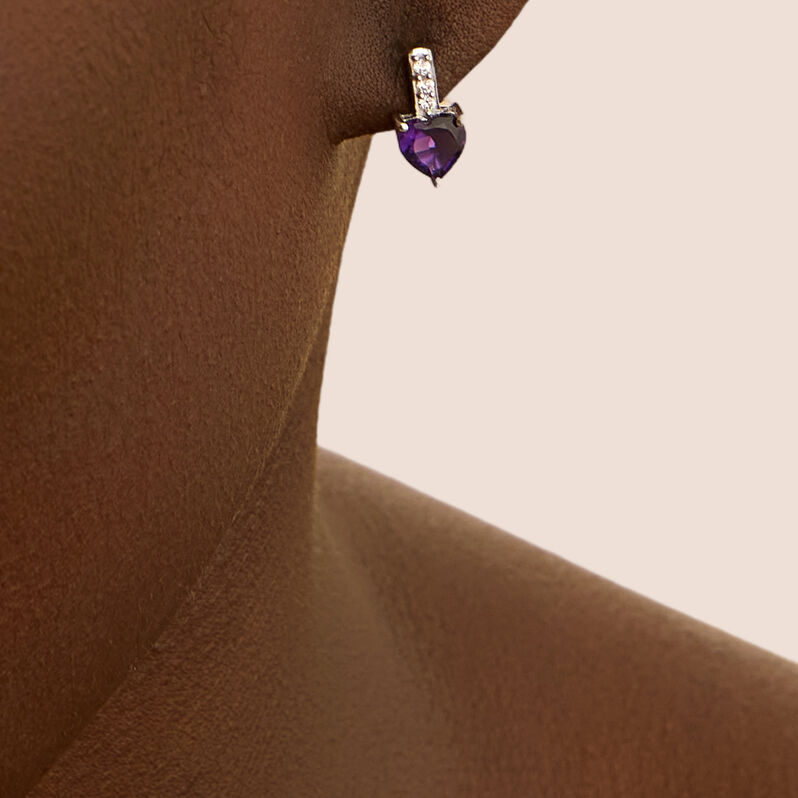 Orecchini Lobo Punto Luce Amélie Oro Bianco Ametista Cubic Zirconia - Orecchini a Lobo Donna | Stroili