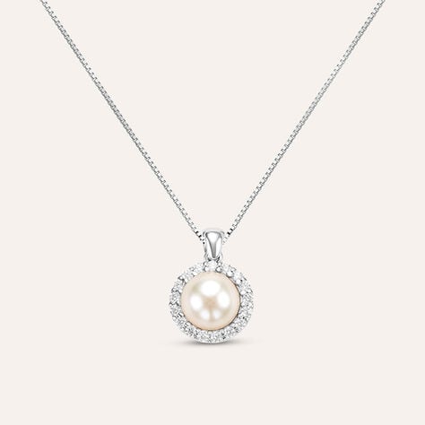 Collana Gabrielle Oro Bianco Perla D'Acqua Dolce Cubic Zirconia - Collane Donna | Stroili