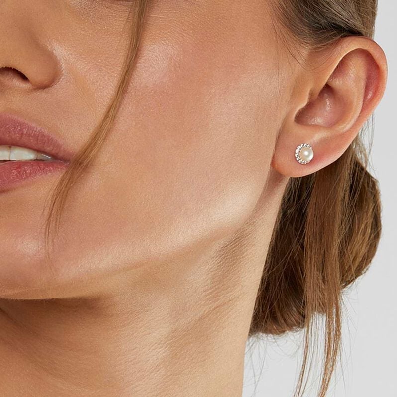 Orecchini Lobo Gabrielle Oro Bianco Perla D'Acqua Dolce Cubic Zirconia - Orecchini a Lobo Donna | Stroili