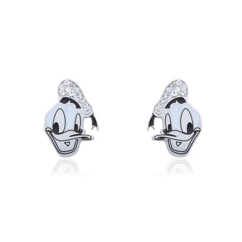 Orecchini a lobo in acciaio forma Paperino e strass - Orecchini a Lobo Donna | Stroili
