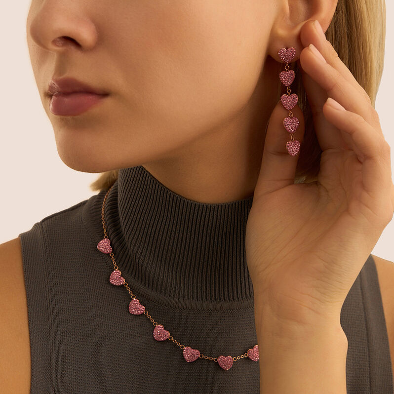 Orecchini Pendenti Aura Acciaio Rosa Cristallo - Orecchini Pendenti Donna | Stroili