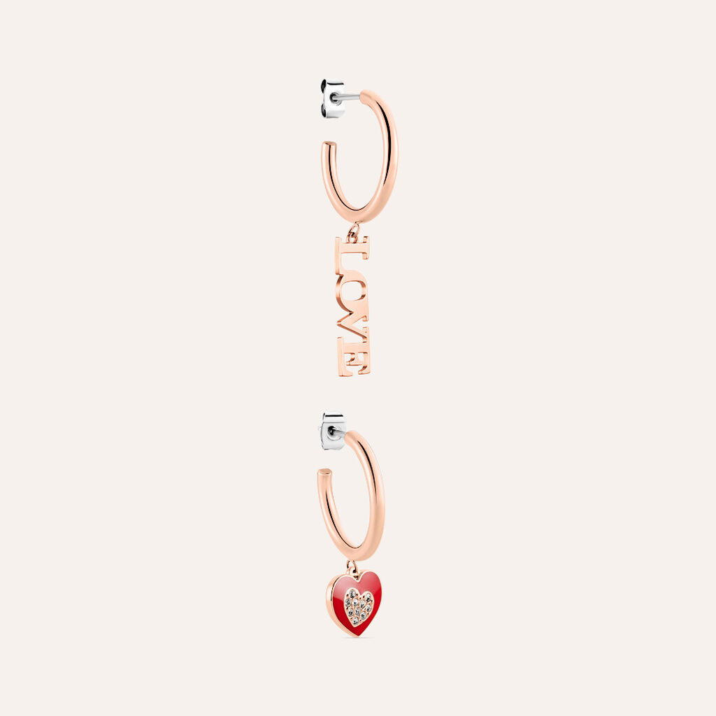 Orecchini Spaiati Lady Sweet Acciaio Rosa Cristallo - Orecchini a Cerchio Donna | Stroili