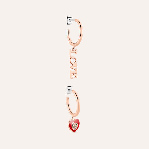 Orecchini Spaiati Lady Sweet Acciaio Rosa Cristallo - Orecchini a Cerchio Donna | Stroili