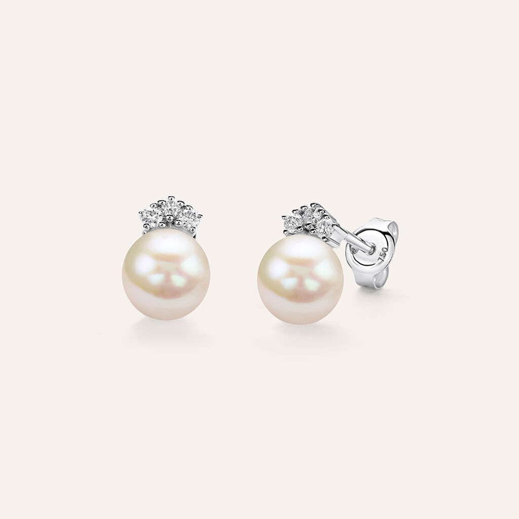 Orecchini Lobo Gold Pearls Oro Bianco Perla D'Acqua Dolce Diamante