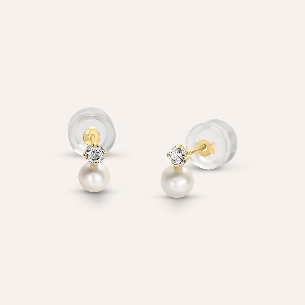 Orecchini Lobo Bon Ton Oro Giallo Perla D'Acqua Dolce Cubic Zirconia