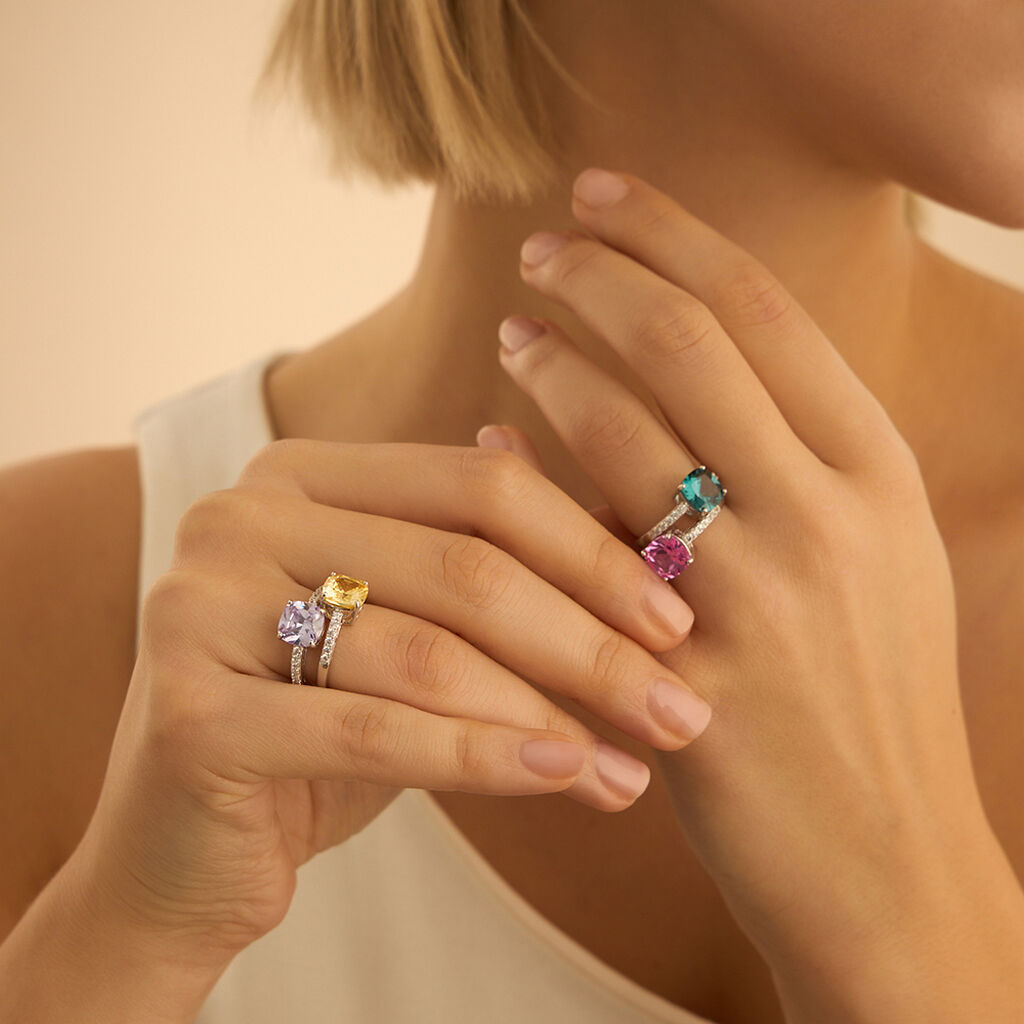 Anello Solitario Silver Rainbow Argento Rodiato Cubic Zirconia - Anelli con Pietre Donna | Stroili
