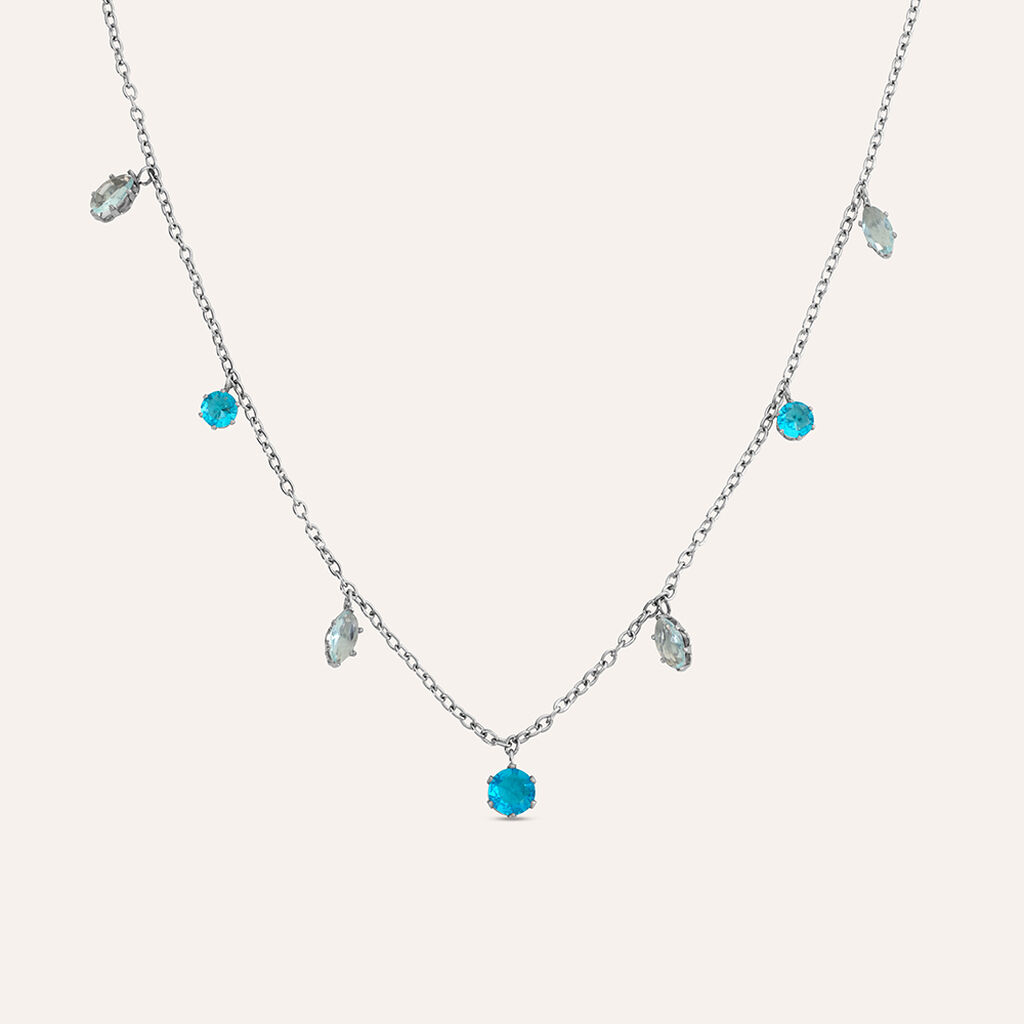 Collana Acciaio Cristallo Azzurro 40+5cm 