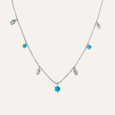 Collana Acciaio Cristallo Azzurro 40+5cm 